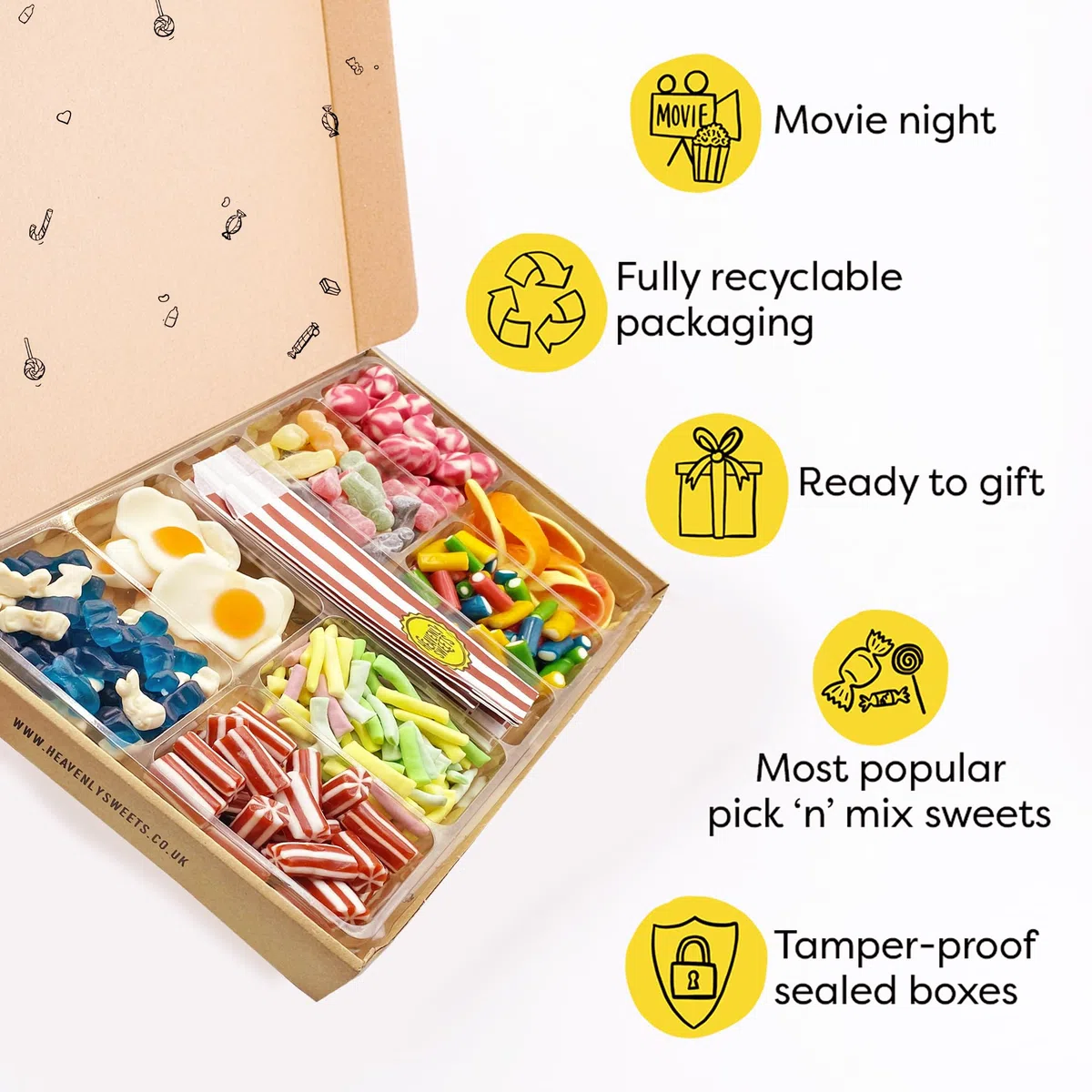 Heavenly Sweets | Grande Cesto Regalo di Caramelle Pick and Mix | 1,2kg Premium di Caramelle Gommose e Gelatinose | Assortimento per Compleanno, Festa del Papà, Festa Estiva | Selezione Pick & Mix