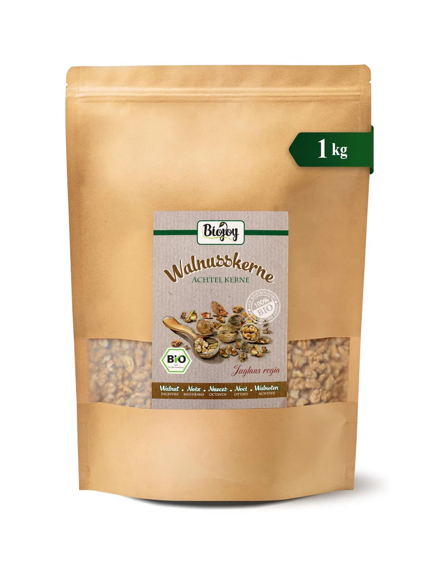 Biojoy Noci Sgusciate Biologiche (1 kg ottavi noci), crude, non salate (Juglans regia)