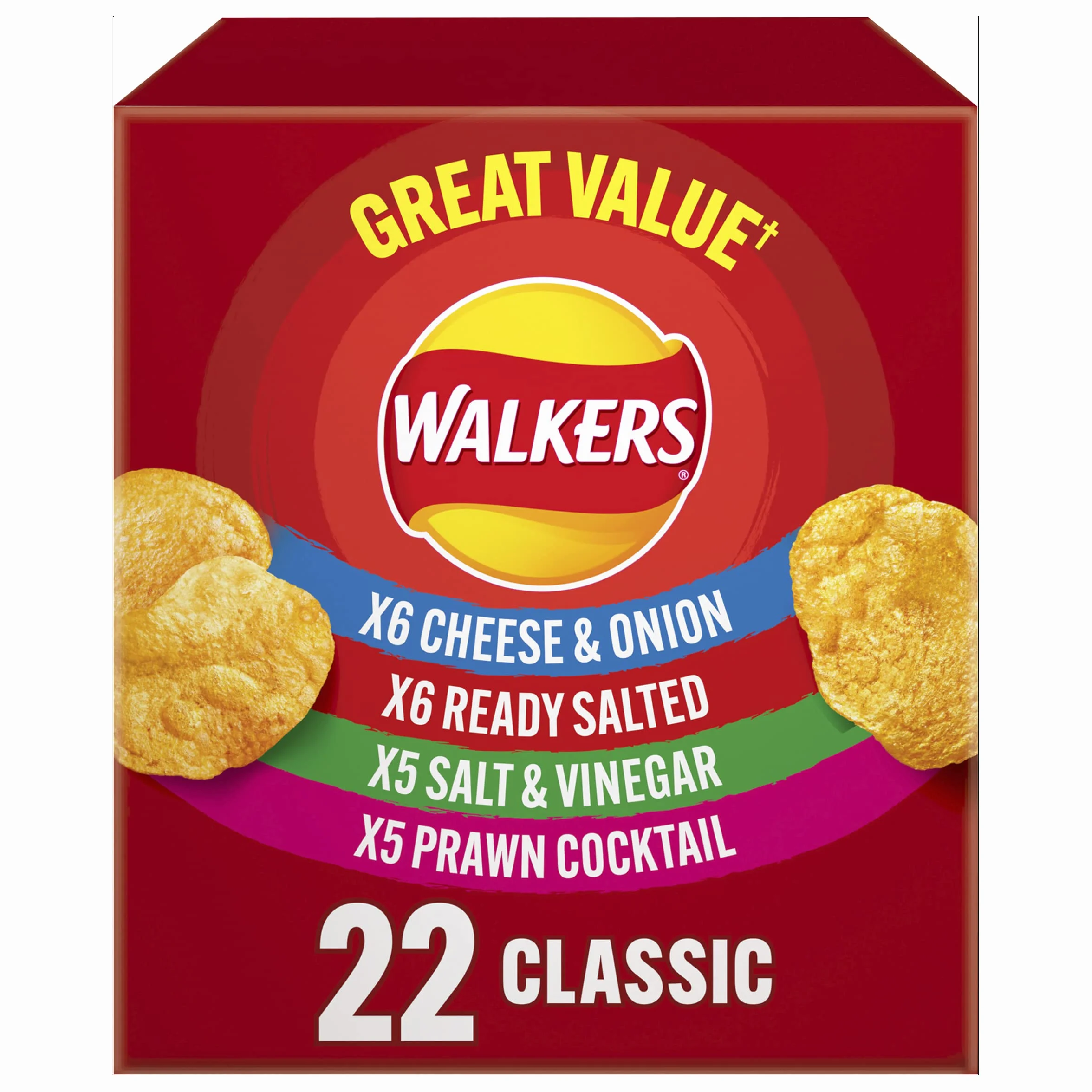 Walkers Confezione multipla di patatine fritte di varietà classica, 22x25g