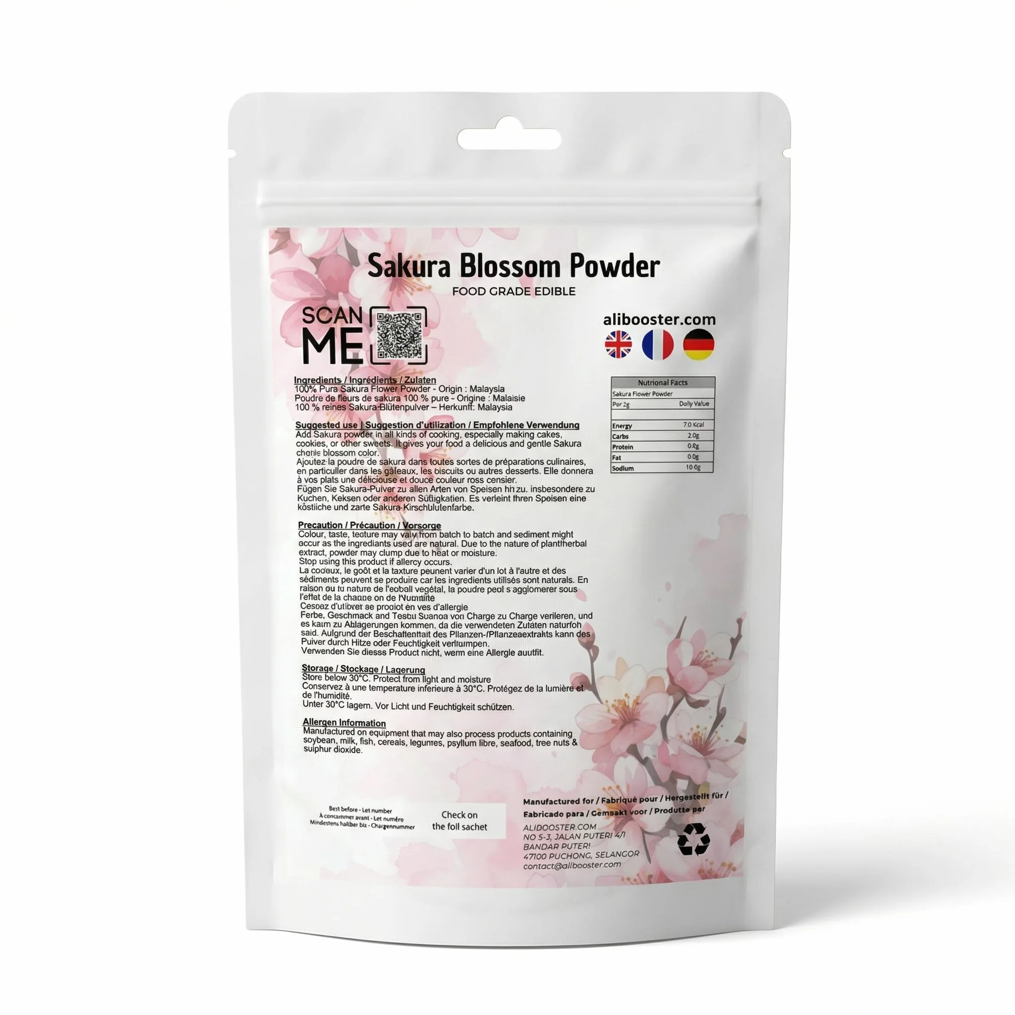 Polvere di fiori di ciliegio 250 g - Fiori di ciliegio in polvere - Qualità alimentare - Ingrediente naturale per pasticceria, bevande e dolci giapponesi