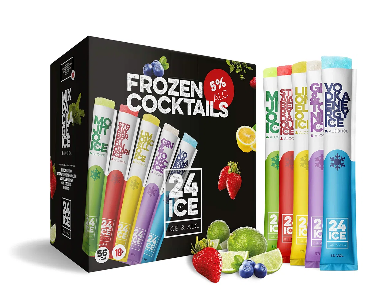 Frozen Cocktails -24 Ice- Mix MOJITO, VODKA, LIMONCELLO, GIN TONIC, STRAWBERRY DAIQUIRI 5% 5 Confezioni da 65ml