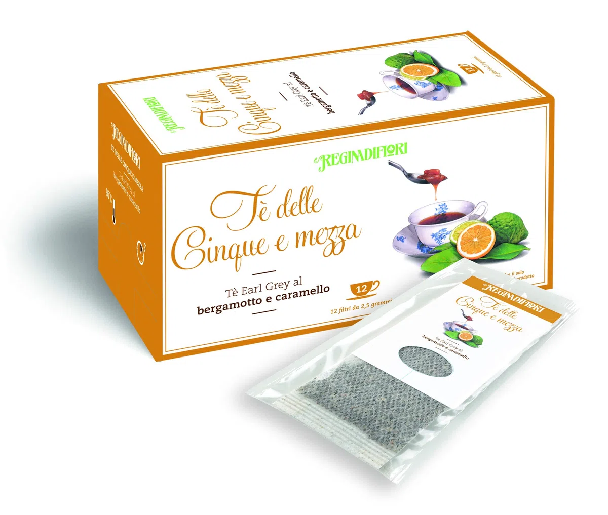 TE' DELLE CINQUE E MEZZA Tè Earl Grey al Bergamotto e Caramello | Regina di Fiori | Una selezione di Tè per la tua giornata | 48 filtri in 4 confezioni da 12 filtri l'una