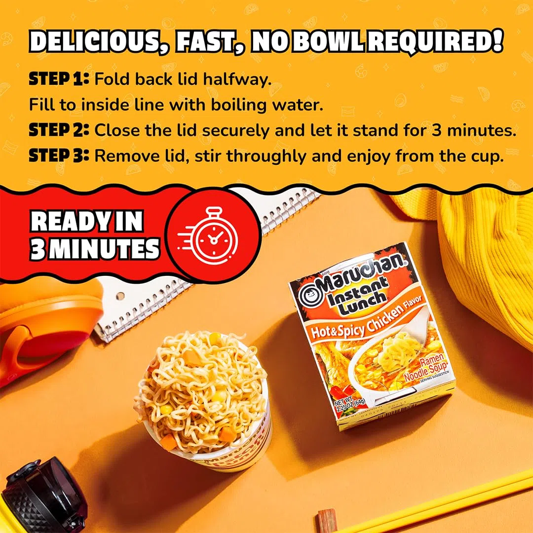 Maruchan Instant Lunch, Hot and Spicy Chicken, 2.25-Ounce Packages (Pack of 12) by Maruchan