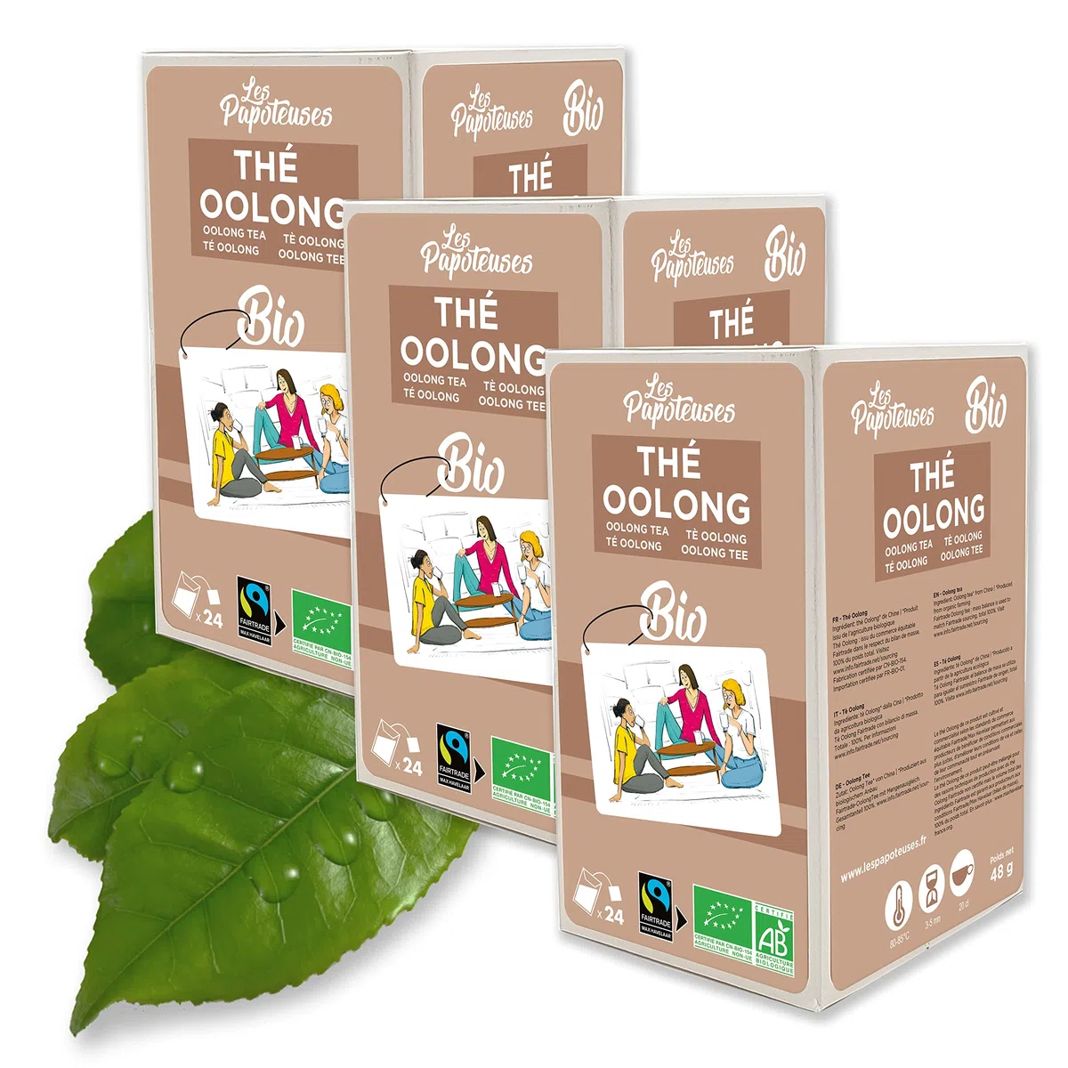 Les Papoteuses | Tè Oolong biologico dalla Cina | 72 Borse | Certificato biologico e del commercio equo e solidale | Set di 3 scatole da 24 bustine di foglie di tè Oolong