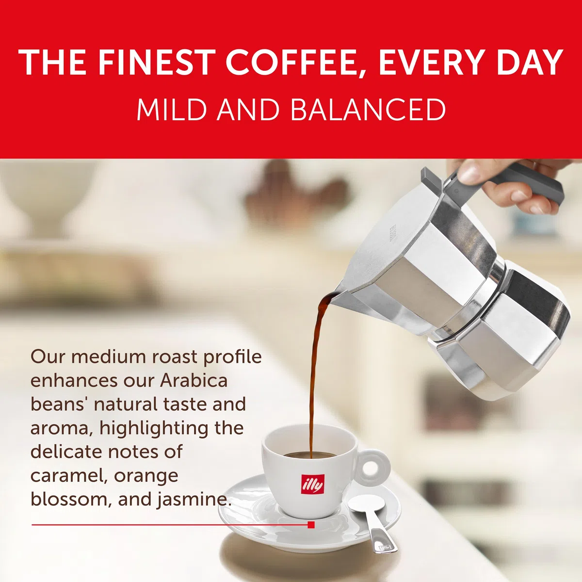 illy, Café moulu pour Moka Classic, 100% Arabica avec des Notes de Caramel, Fleur d'Oranger et Jasmin, Goût doux et arrière-goût sucré, Pack de 12 boites (12 x 250gr)