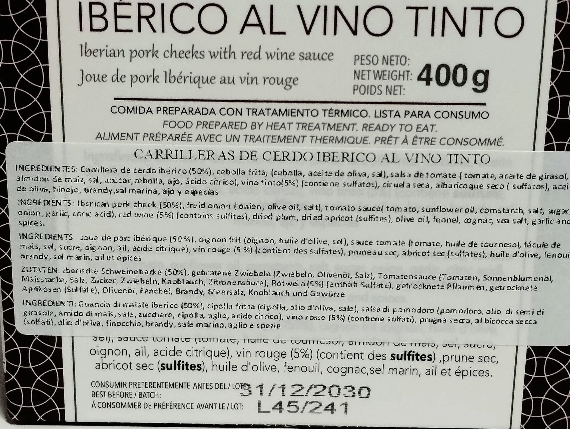 Conserva Laurel - Guanciale Di Maiale Iberico Al Vino Rosso. barattolo da 400 g | Sapori delle Asturie