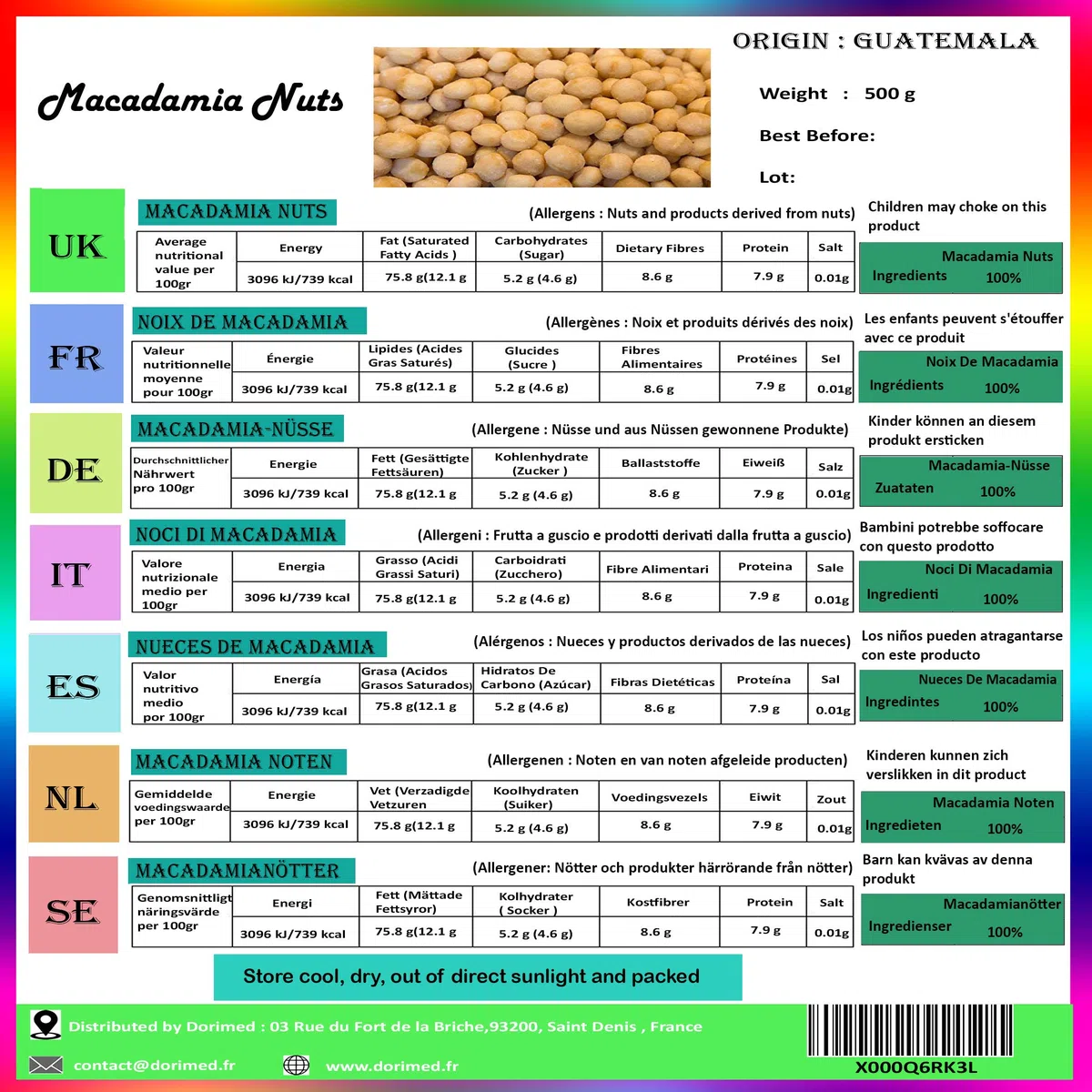Noci Macadamia 100% Naturali Sgusciate Intere Crude Grandi [500g]. Noci Sgusciate Di Macadamia, Frutta Secca Di Grosso Calibro 100% Naturale. Raw Nuts Di Prima Scelta. Snack Genuino, Gustoso - Dorimed