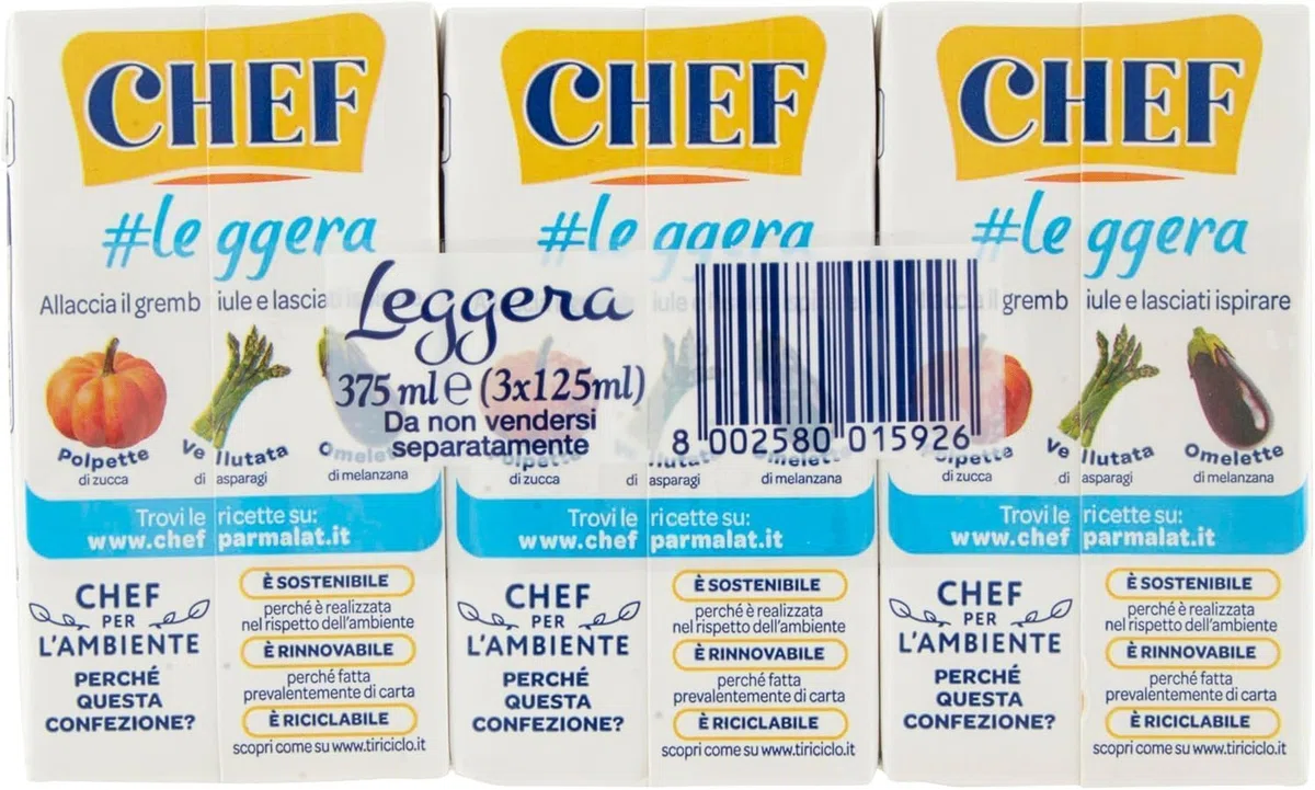 Parmalat Chef Leggera Crema da Cucina Light, Confezione da 9 x 125 ml, 50% Meno Grassi, Doppio Pack con Portachiavi italy shop service