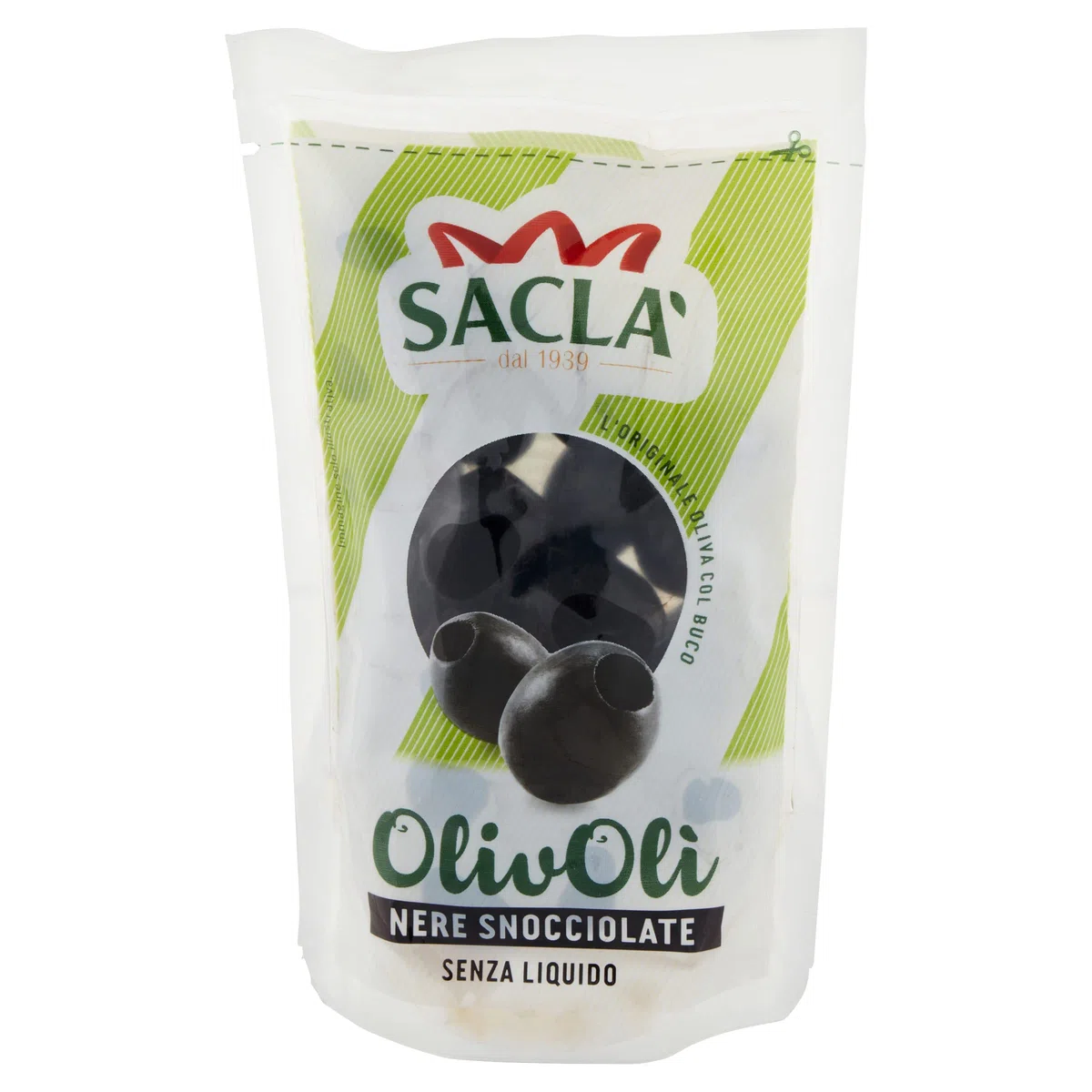 Saclà, OlivOlì, Olive Nere Snocciolate, Ideali per Insalate e per Arricchire i Tuoi Piatti, Busta, 75g, Senza Liquido, Confezione da 24 pezzi