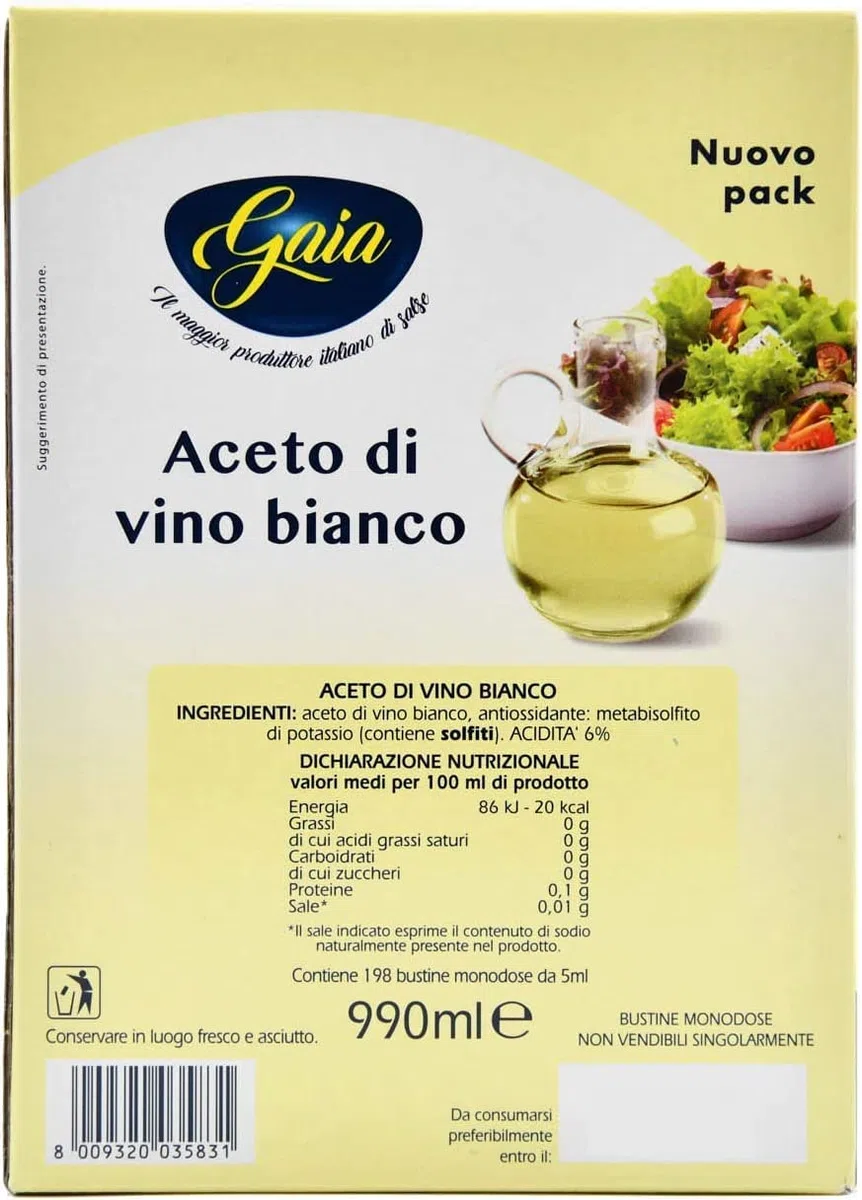 Gaia - New Linea Professionale Biffi - Aceto di Vino Bianco - 198 Bustine Monodose da 5 ml - Ristorazione, Catering, Maxi Formato, Condimenti