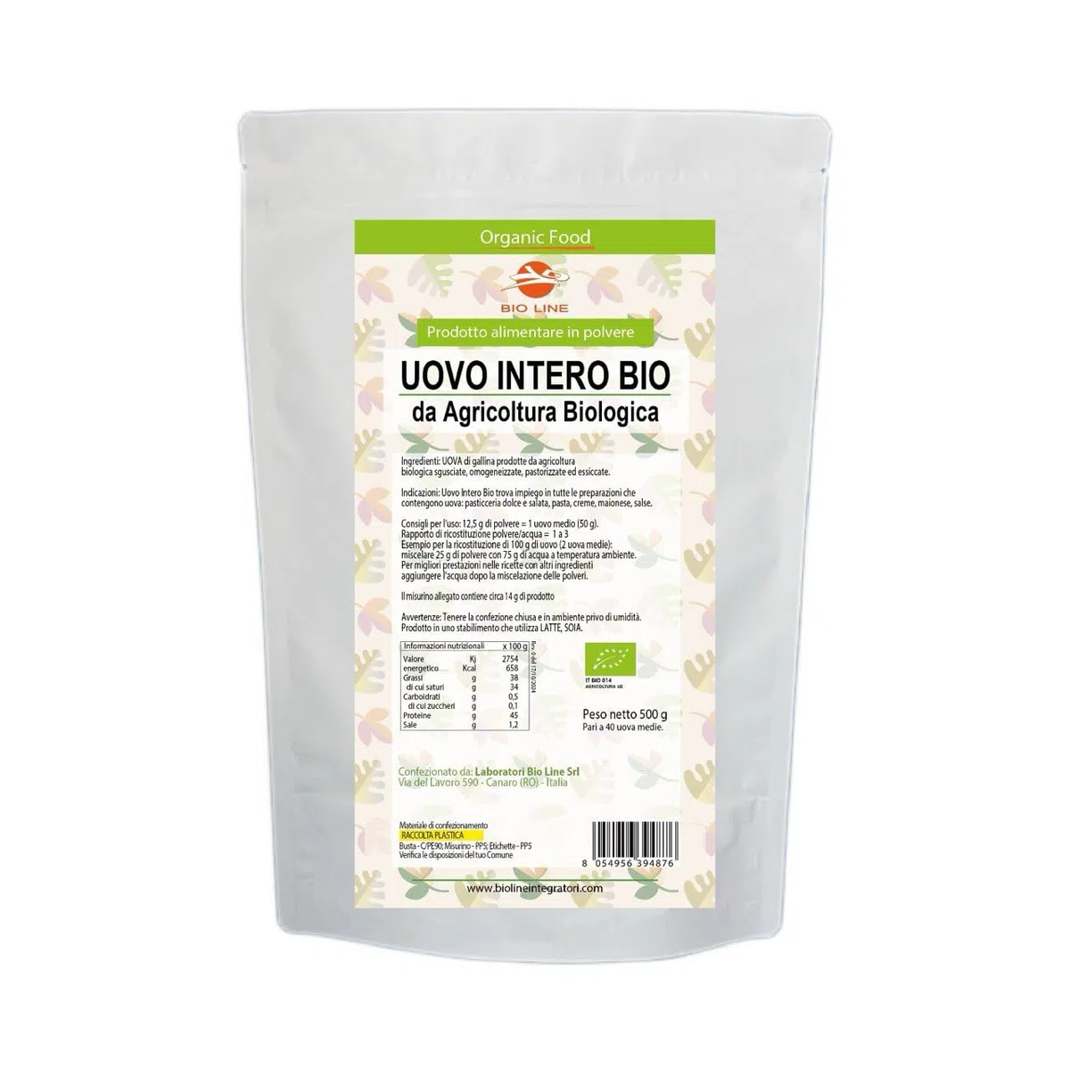 Laboratori Bio line - Uovo Intero in Polvere Bio da Agricoltura Biologica (500g) Prodotto Alimentare Ottenuto da Uova di Gallina, Indicato per Preparazione Dolci e Alimenti da Forno (500gr, Biologico)