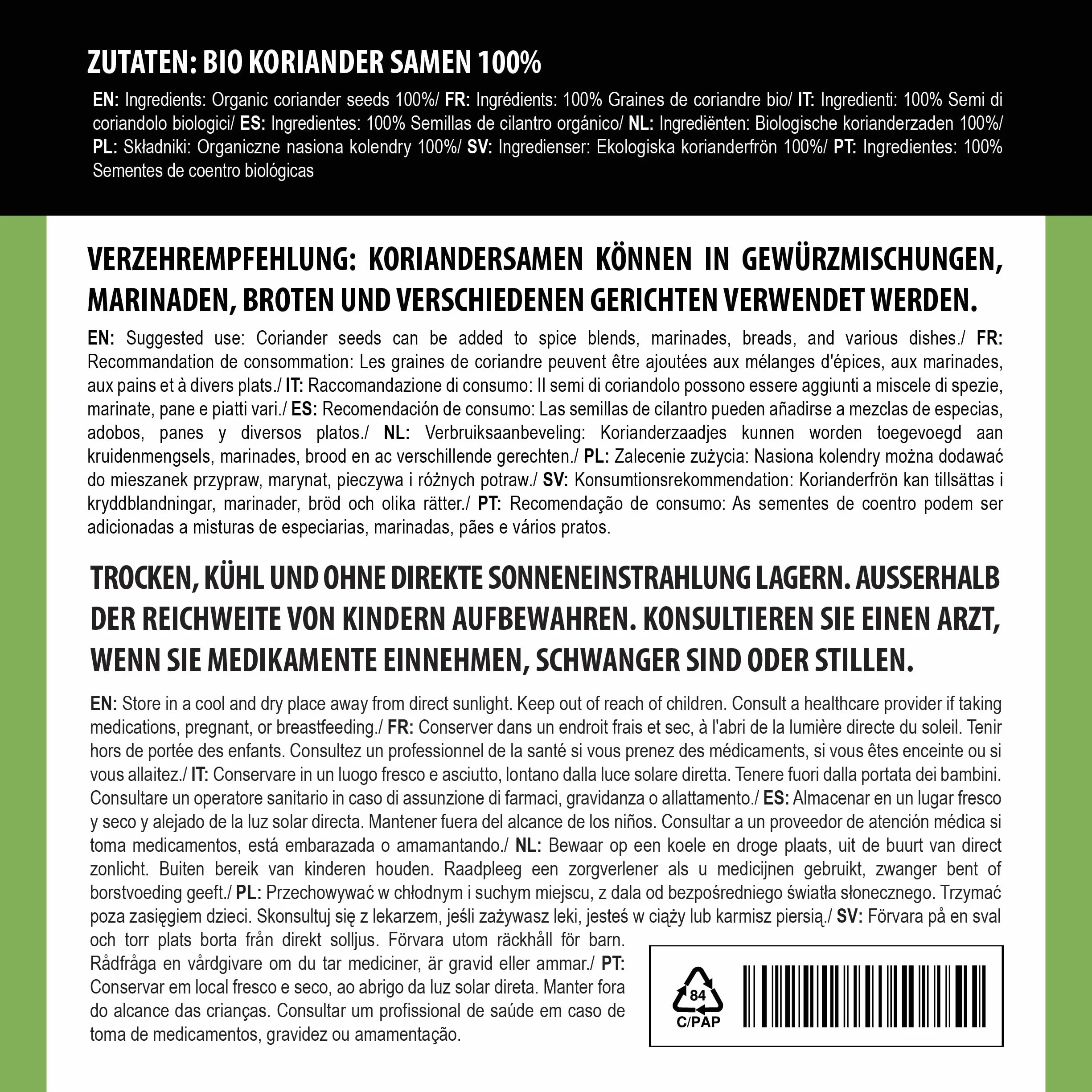 Alpi Nature Coriandolo Semi Interi BIO 1kg, Semi di Coriandolo bio per Cucina e Mix di Spezie