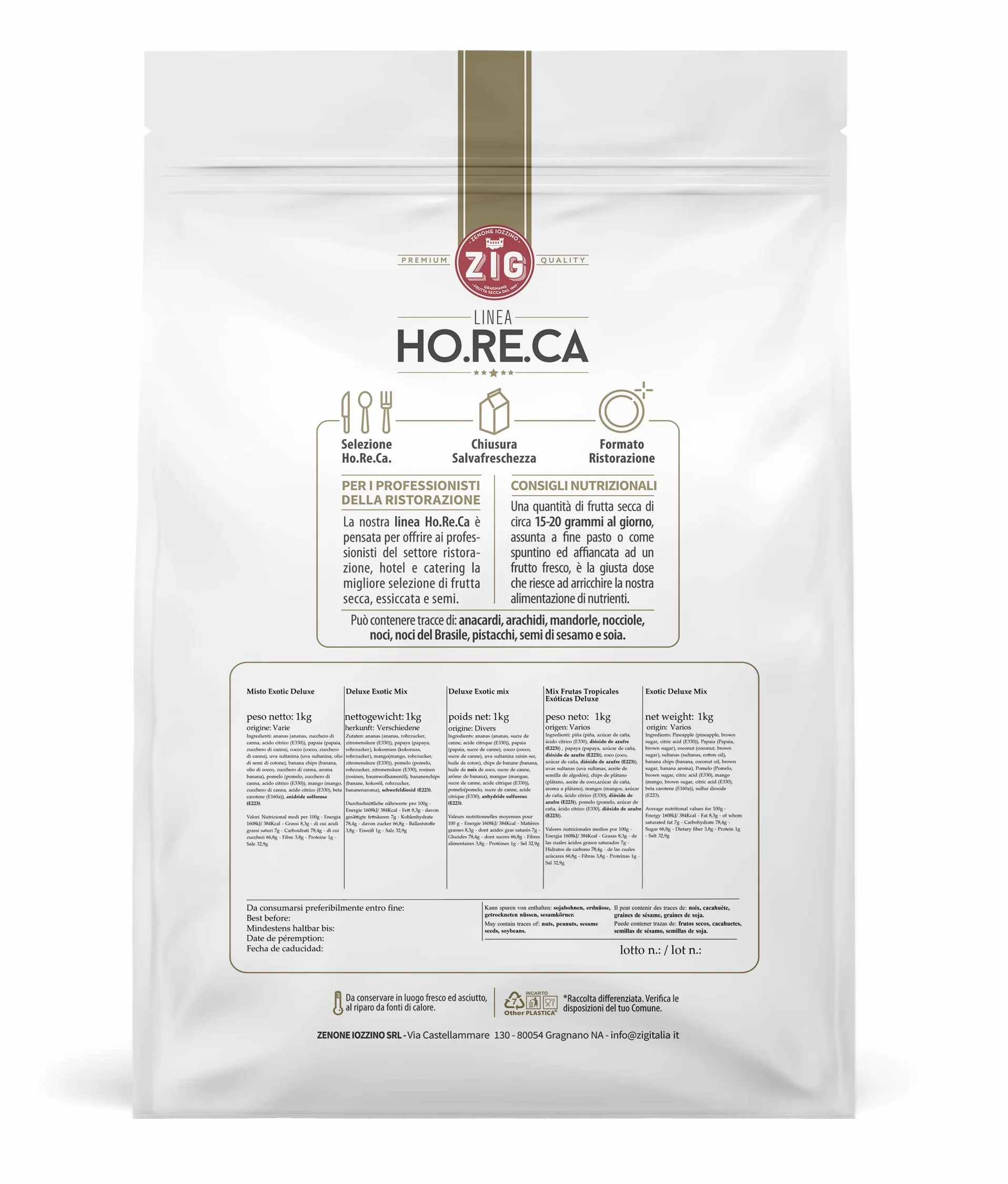ZIG - HORECA - Misto frutta esotica Deluxe Exotic mix snack - Ananas, papaia, cocco, mango, pomelo, uva, banana chips 1 Kg