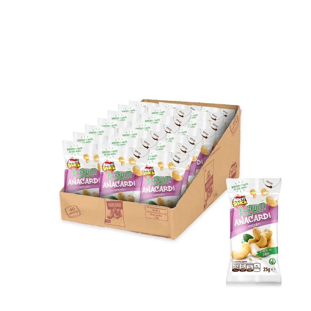 Aperisnack B-Fruit - AP13.041.13 - B-Fruit Box 40 Snack Monodose – Anacardi Tostati – Frutta Secca 100% Naturale – 40 monoporzioni x 25 g