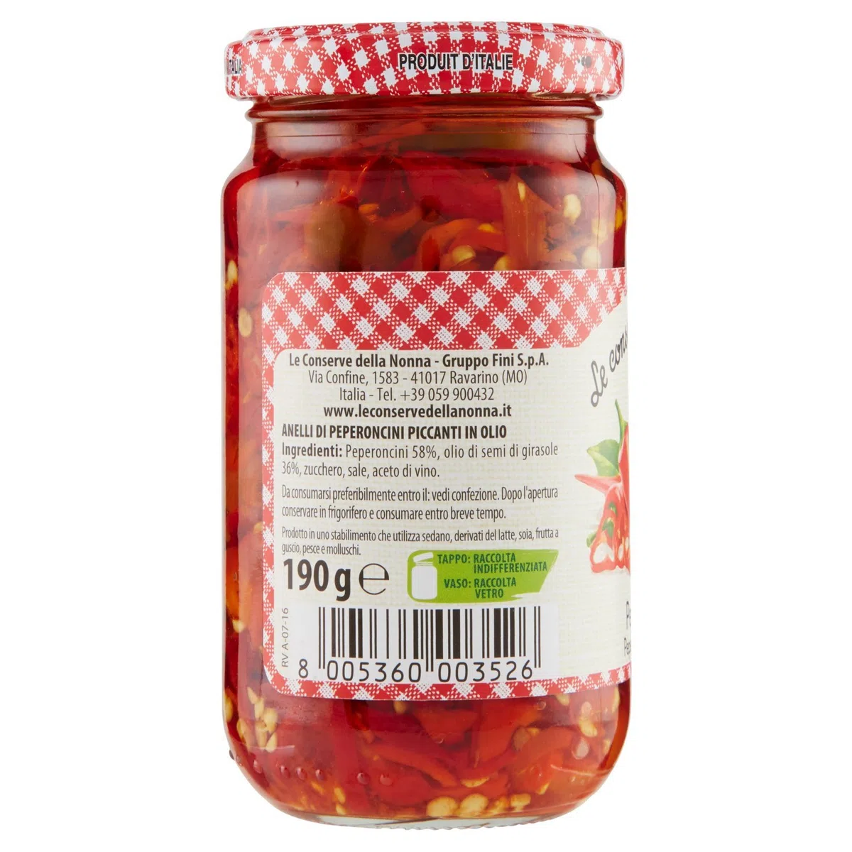 Le Conserve della Nonna Peperoncini Italiani Sott'Olio Pepic Anelli - 190 gr - [confezione da 3]