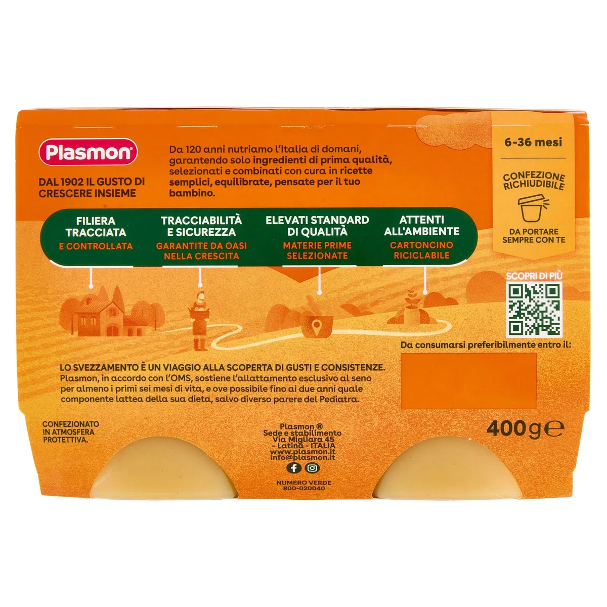 Plasmon Omogeneizzato La Frutta dei Bambini Mela e Banana - 24 Vaschette da 100gr