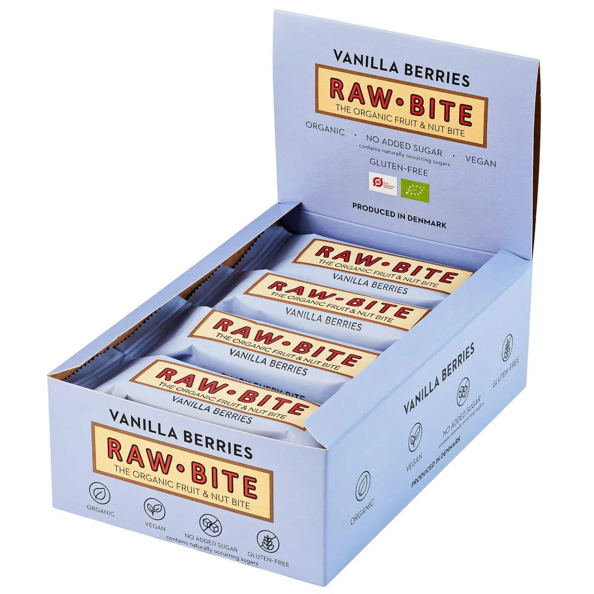 Raw Bite barretta energetica ecologica, 12 x 50 g, sapore vaniglia e fragola.