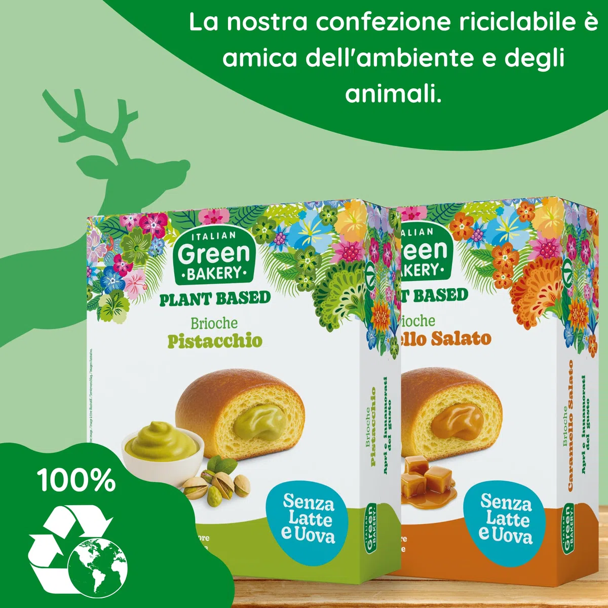 Brioche Vegane 2 Gusti con Crema al Pistacchio e Caramello Salato, Senza Lattosio, Latte e Uova, Merendine Artigianali Plant Based con Lievito Madre, 45gr x 24pz. (6 Confezioni) - Vegan With Love