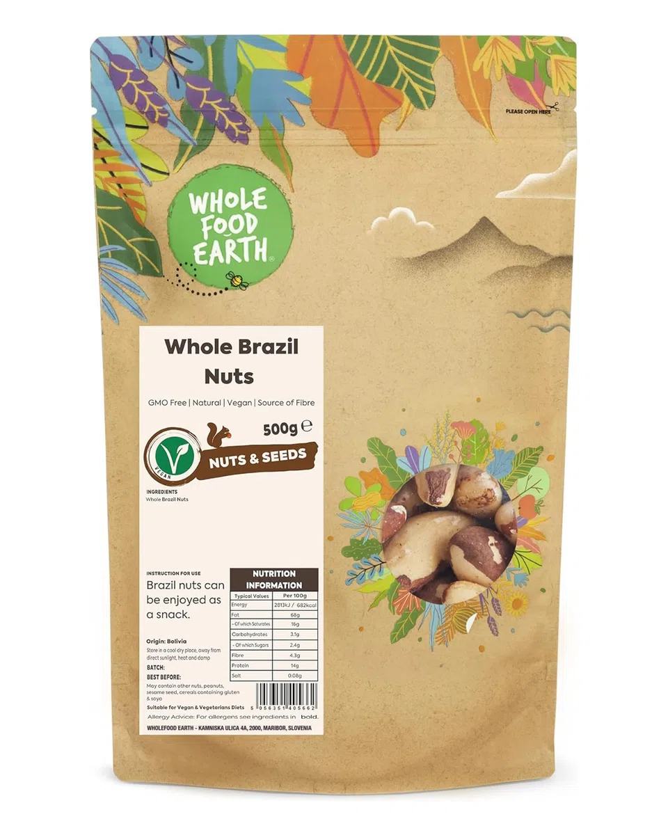 Wholefood Earth - Noci del Brasile intere, 500 g, senza OGM, naturali, fonte di fibre