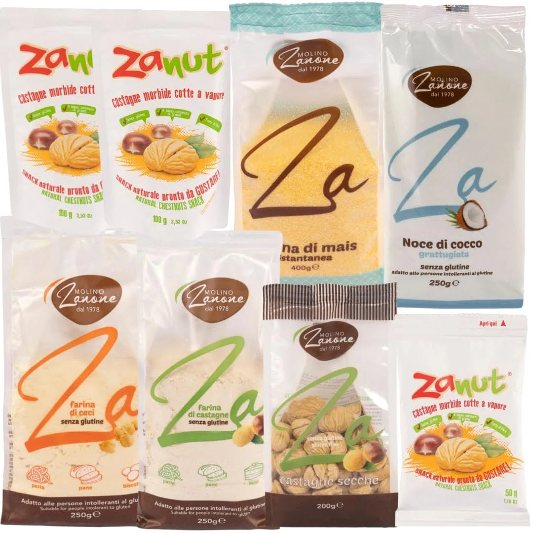 Molino Zanone Cooking Box Farine + Castagne Secche e Zanut Morbide Cotte al Vapore - Farine di Mais, Ceci, Castagne, Cocco - Idea Regalo per Svariate Preparazioni in Cucina