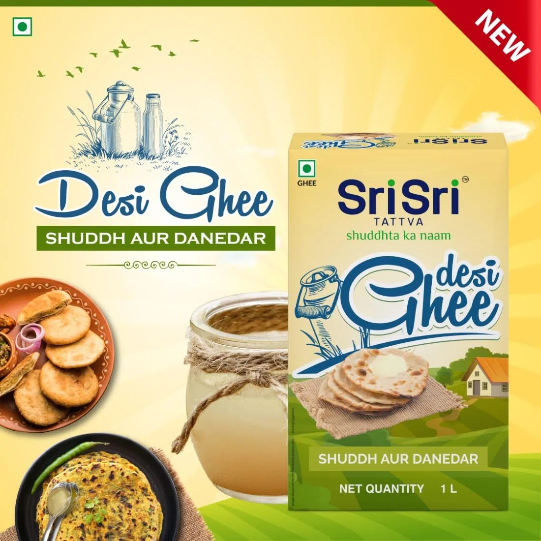 Sri Sri TATTVA shuddhta ka naam Desi Ghee - 1 litro Shuddh Aur Danedar per una migliore digestione e immunità