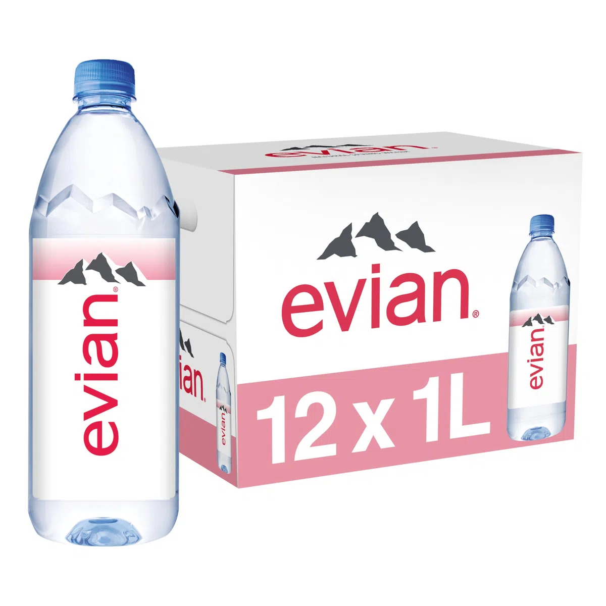 Evian - Acqua di sorgente naturale (una confezione da 12 bottiglie singole, ogni bottiglia è 1 litro) acqua di sorgente filtrata naturalmente in bottiglie grandi
