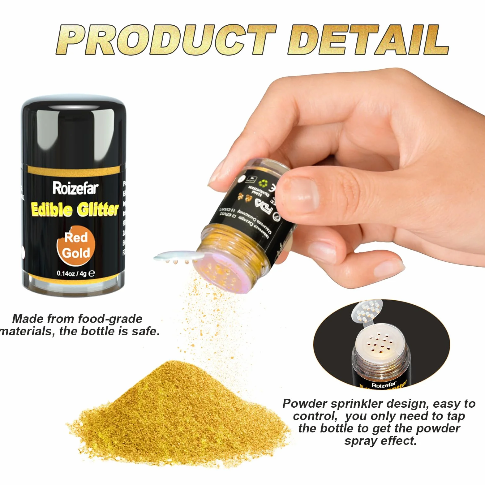 Roizefar Glitter Commestibili 12 colori x 4g Glitter in Polvere per Alimenti, Bevande in Polvere, Polveres Glitter per Alimenti, Torte, Bevande, Liquidi, Cioccolato, Panna