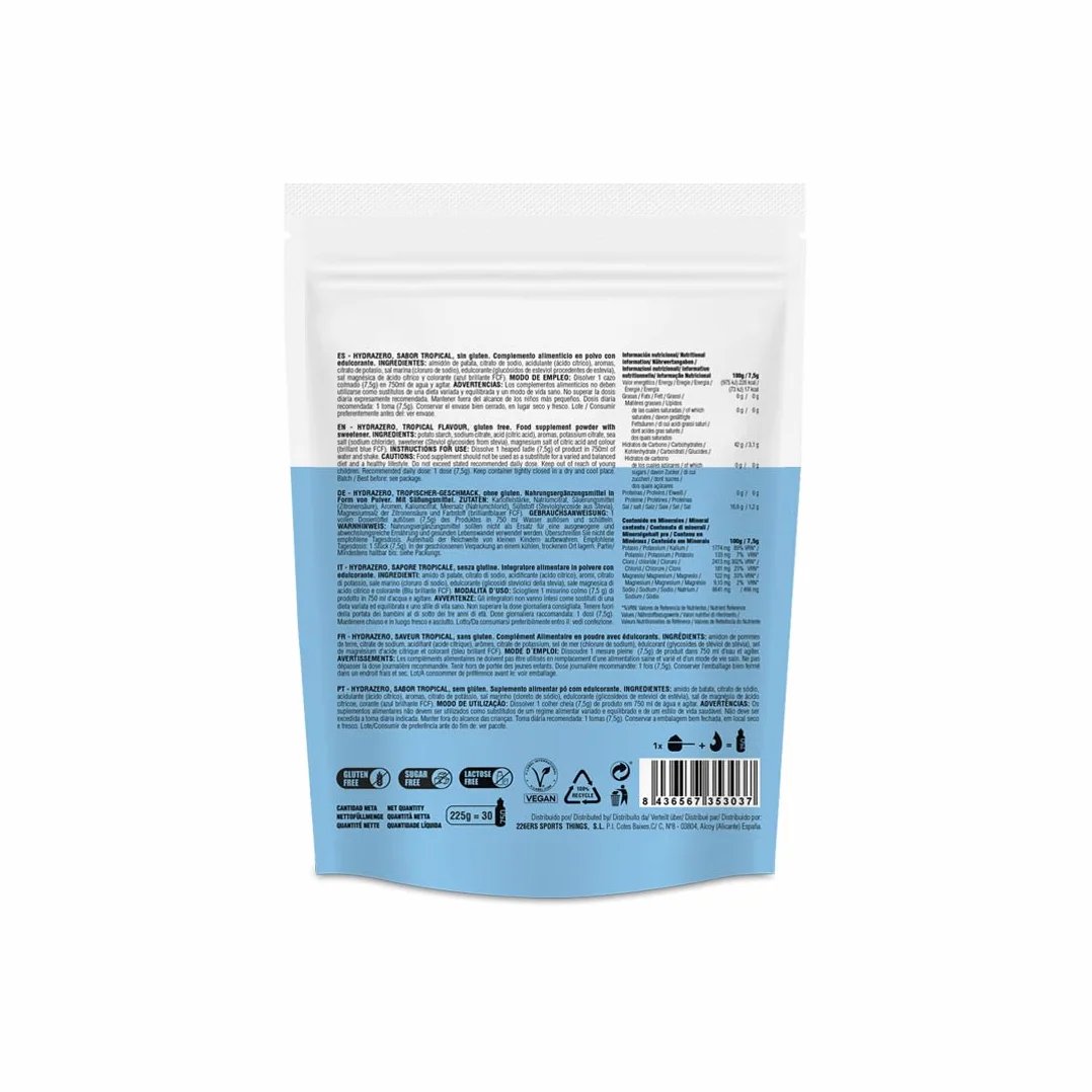 226ERS Hydrazero | Bevanda per l'Idratazione e il Recupero dei Sali Minerali ed Elettroliti, Tropical - 225 gr