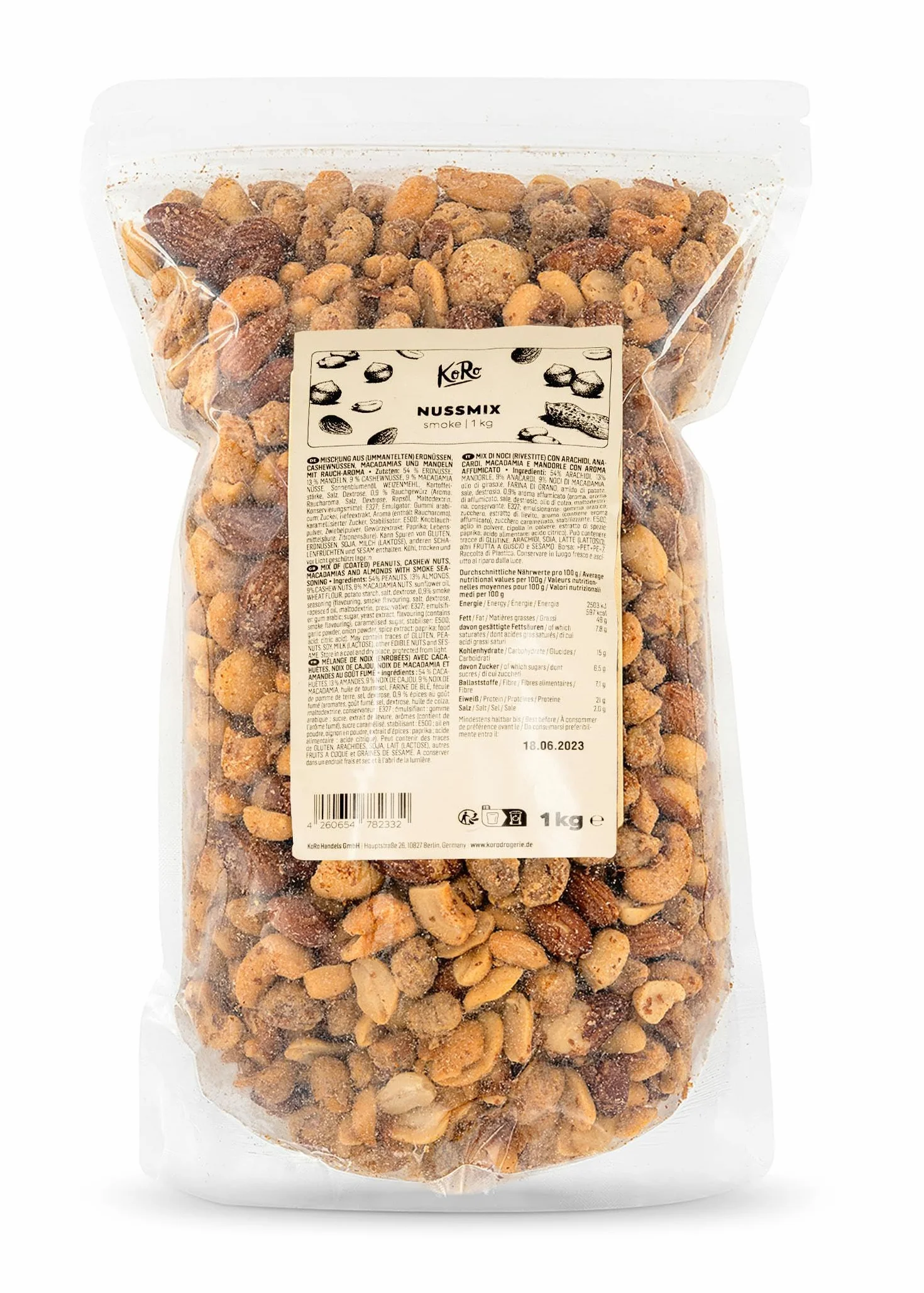 KoRo - Mix di frutta secca affumicata 1 kg - versatili e gustose - formato convenienza - da sgranocchiare come snack e per aperitivi
