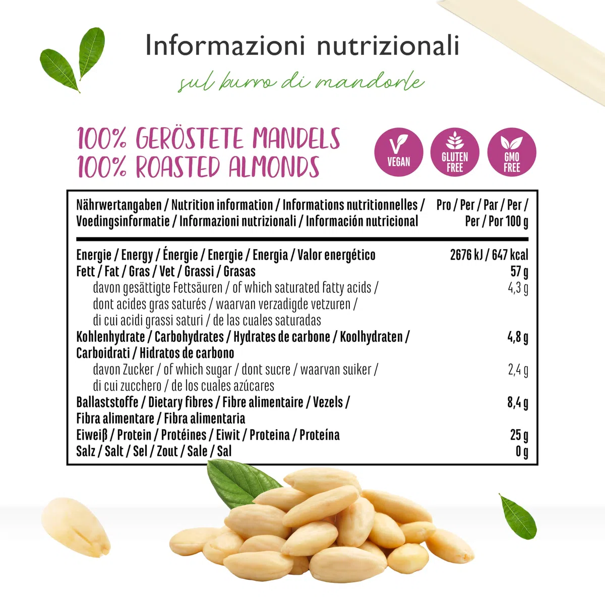 Burro di mandorle naturale liscio 1 kg – 100% mandorle sbollentate – Proteine elevate – Cremoso senza sale, olio o grasso di palma