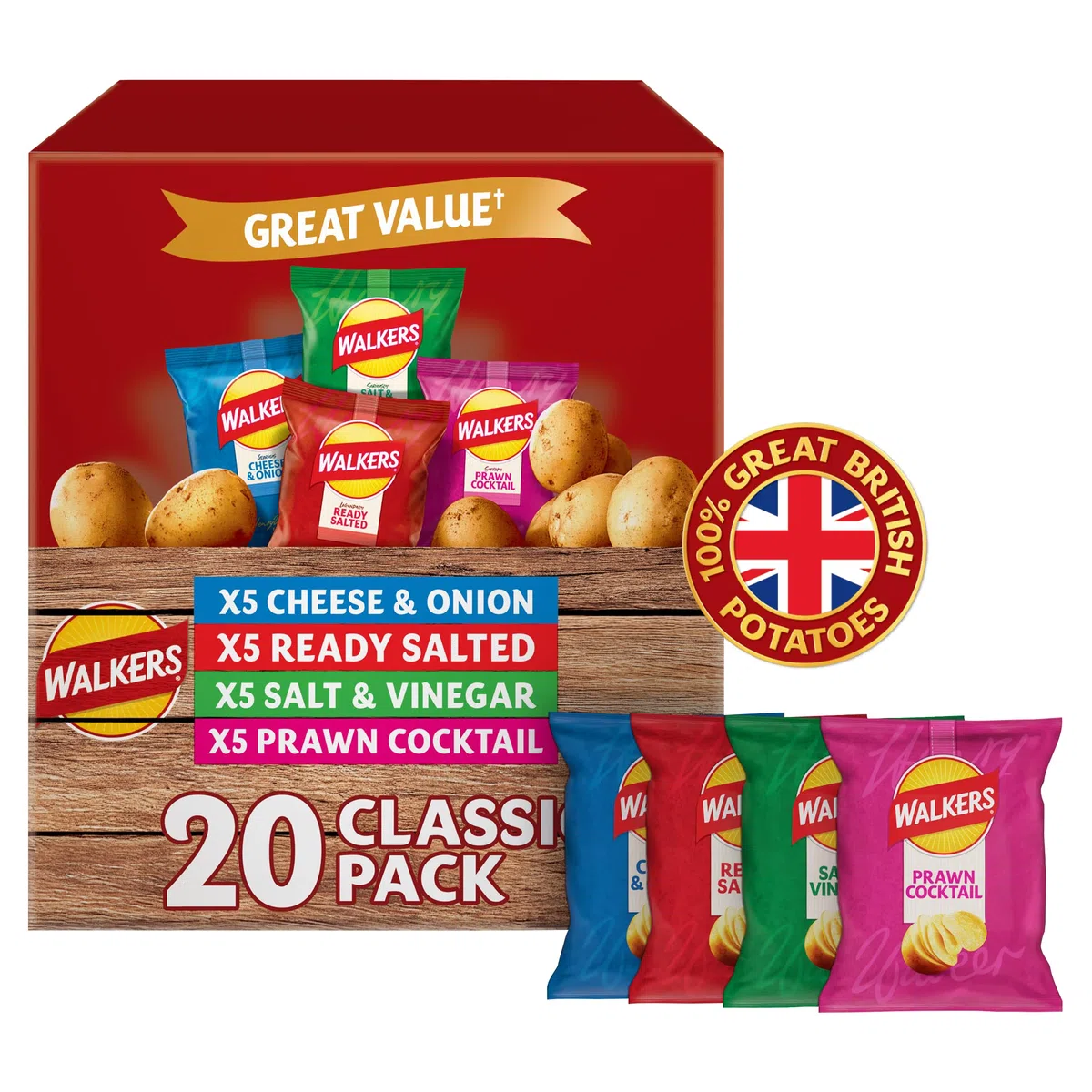 Scatola di patatine multipack Walkers Classic Variety 20x25g