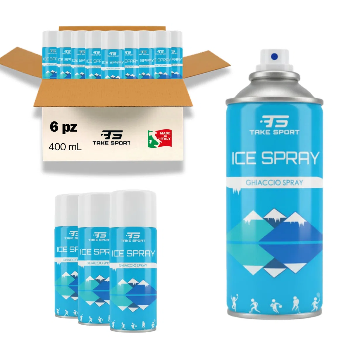 TS TAKE SPORT - Ghiaccio Spray | Ghiaccio Spray Istantaneo | Ghiaccio Bomboletta | Ice Spray Professionale per Sportivi (azzurro, 6 pz)