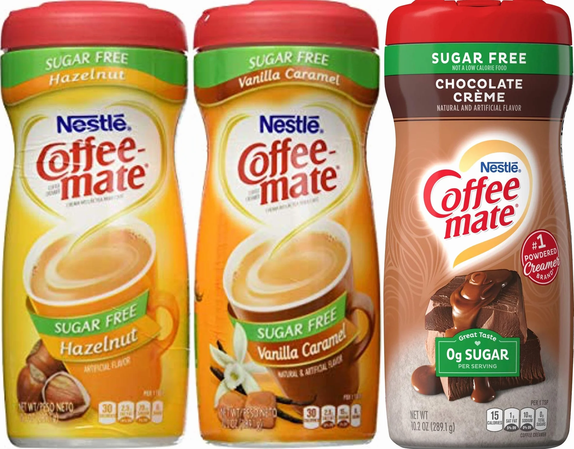 Coffee-mate Sugar Free Three(3) Flavor Bundle - Vanilla Caramel, Creamy Chocolate, and Hazelnut
