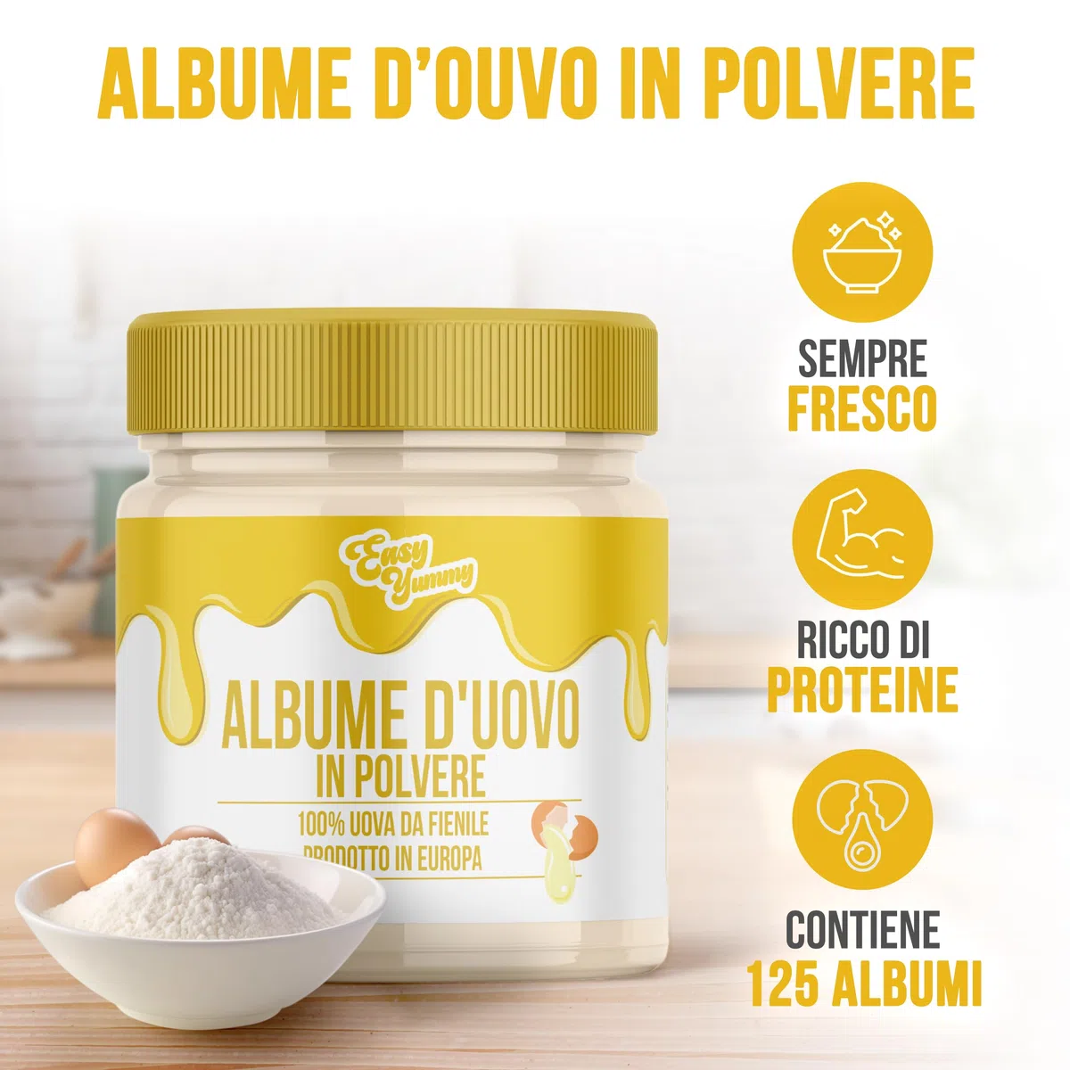 EASY YUMMY - Albume d'uovo in polvere per la cottura (500 g), 100% uova in polvere