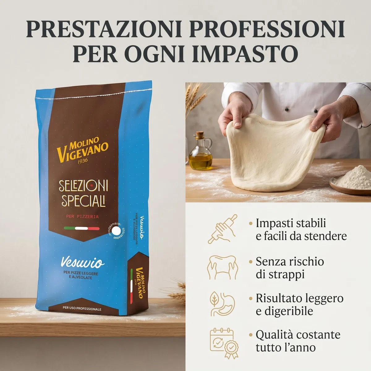 Molino Vigevano | Vesuvio Farina 0 Ideale per Pizza e Preparazioni a Media Lievitazione e Pizza Napoletana Contemporanea (10 kg)