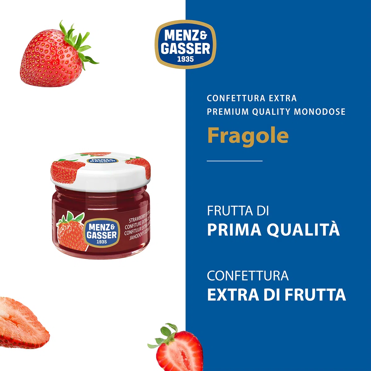 Menz&Gasser Confettura Extra di Fragole Monodose Premium Quality, con Frutta di Alta Qualità, 48 Vasetti x 28 g
