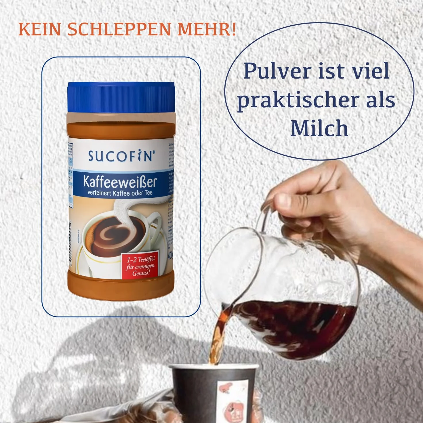 SUCOFIN Confezione da 6 barattoli da 400 g, raffinati caffè e tè facilmente solubili, lunga durata, perfetta sostituzione del latte in polvere, confezione da 6 pezzi per un piacere cremoso