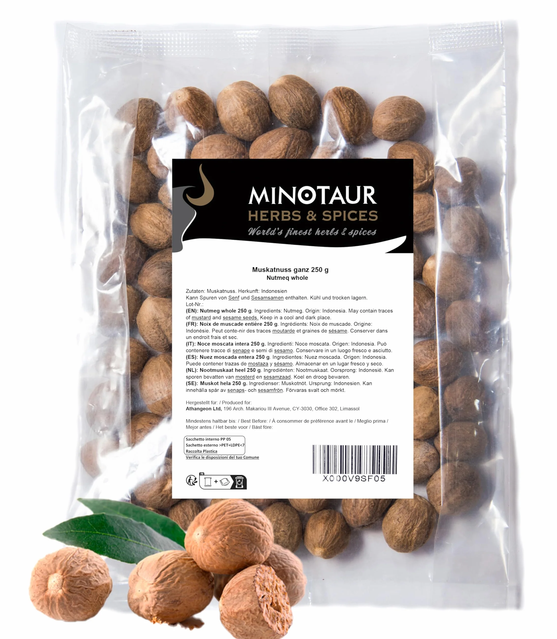 Minotaur Spices | Noce Moscata Intera | 2 x 250 g (0,5 kg) | Circa 100-130 Pezzi (a seconda della Dimensione della Noce)