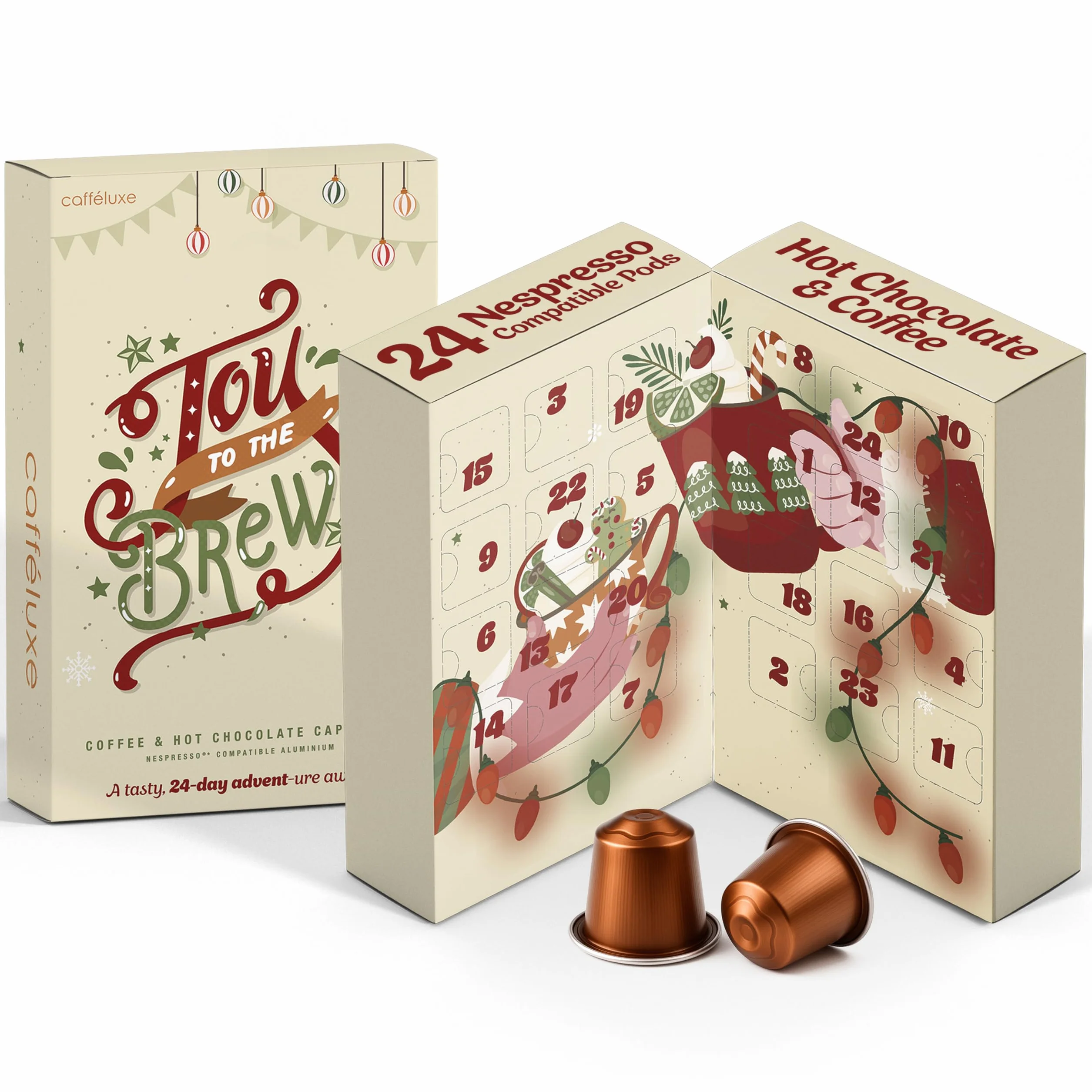 Cafféluxe Calendario dell'Avvento Nespresso Coffee – Capsule originali al gusto di caffè di Natale compatibile con Nespresso (24 capsule)