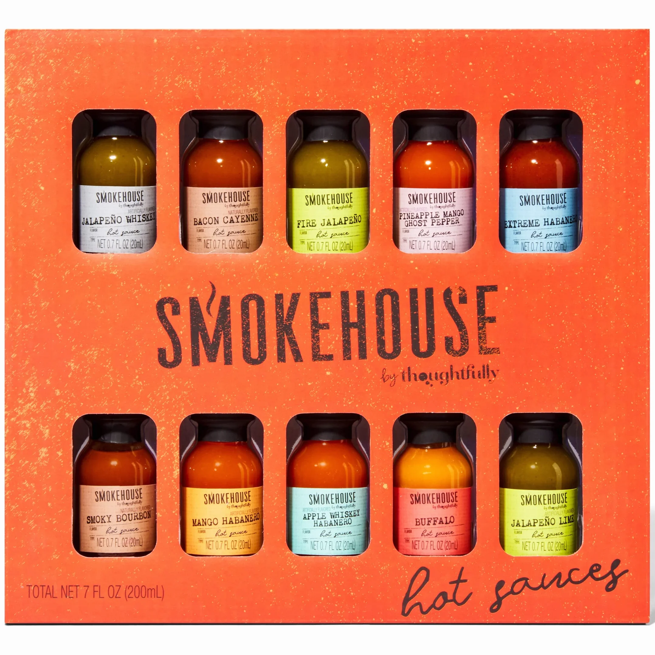 Smokehouse by Thoughtfully, Collezione di Salse Piccanti, Confezione Regalo Smokehouse, Set con 10 Gusti Diversi tra cui Bacon Cayenne, Aglio con Erbe, Whiskey Habanero con Mela e Tanto Altro