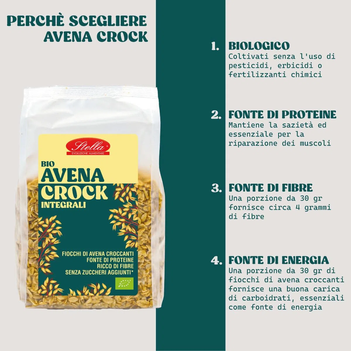 Avena Crock Integrali Stella - Fiocchi di Avena Croccanti Bio | Family Pack 6 x 300g | Senza Zuccheri Aggiunti | Fonte di Proteine | Ricco di Fibre