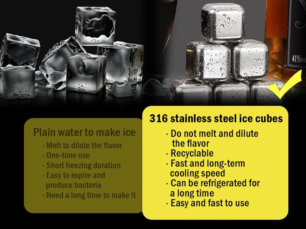 Anlising 16 cubetti di ghiaccio in acciaio inox, riutilizzabili, pietre per whisky, pietre per vino riutilizzabili, pietre per whisky in acciaio inox, per bevande raffreddate, whisky, birra, per feste