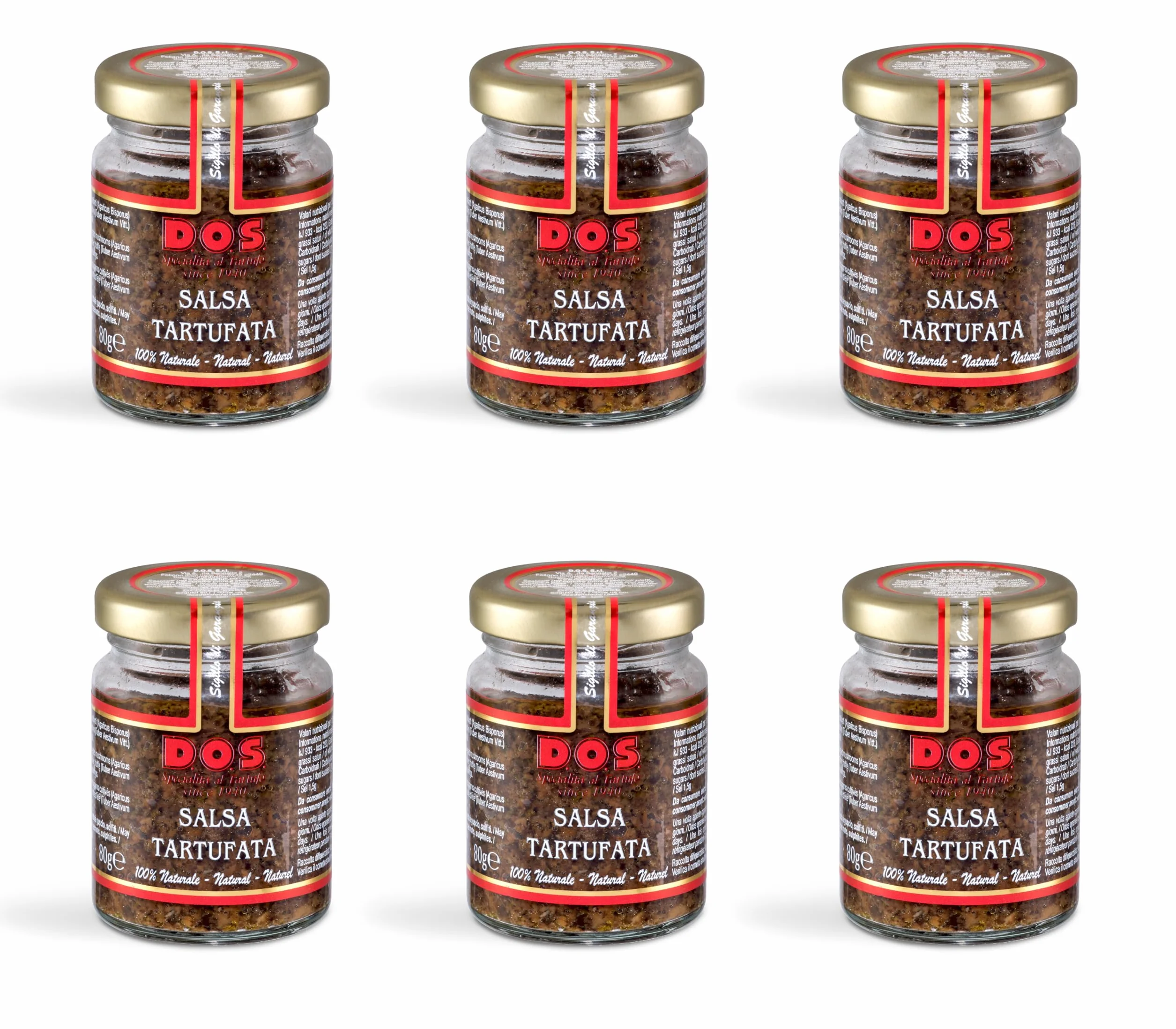 Salsa Tartufata al Tartufo Estivo | Produzione Artigianale | Senza Conservanti | 80g x 6 Pezzi | Made in Italy | D.O.S. Specialità al Tartufo since 1940