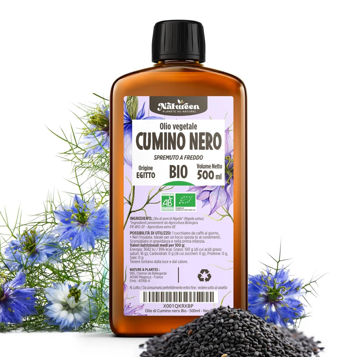 Olio di Cumino Nero Biologico 500 ml - 100% Pure, naturale e Pressato a freddo