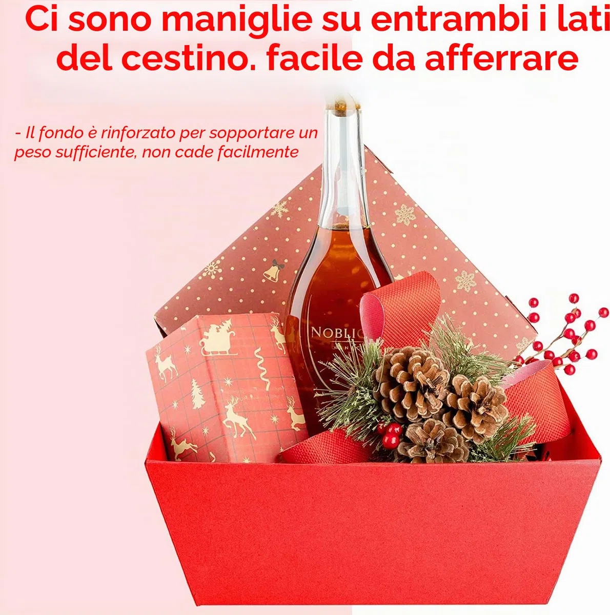 LATERN 6 Pezzi Grandi Cesti Regalo Vuoti, 25CM x 20CM x 11CM Cestini Regali Rossi Cesto di Vino Cestino per L'Organizzazione di Snack Con Maniglie per Matrimonio Compleanno Natale San Valentino Festa