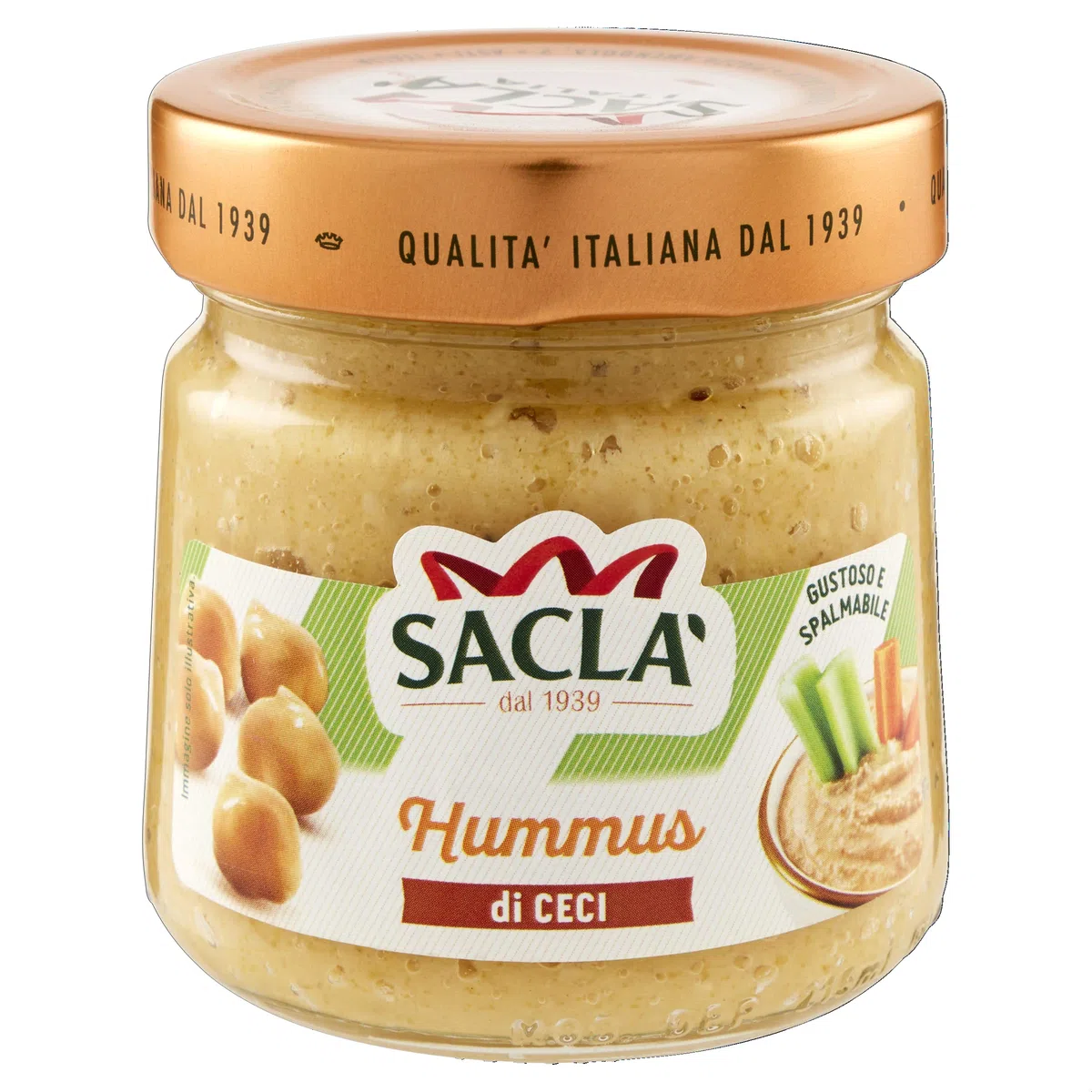 Saclà, Hummus di Ceci, Crema di Ceci e Semi di Sesamo Aromatizzata all'Olio Extra Vergine di Oliva, Vaso Vetro, 190g, Confezione da 6 Pezzi