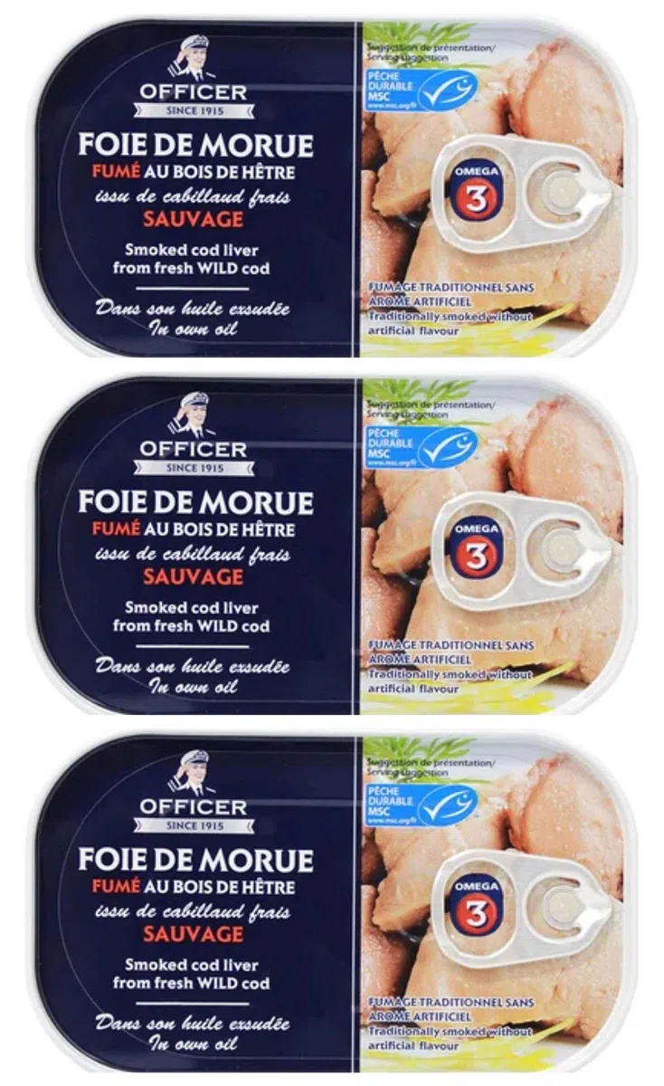 Wild Officer - Fegato di merluzzo affumicato 120 g, confezione da 3