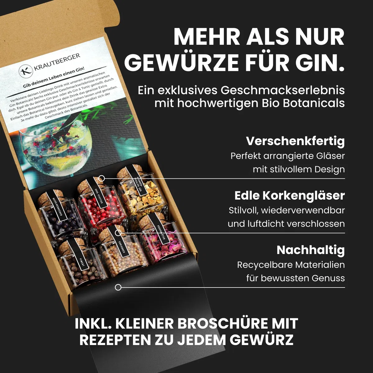 UMBRELLA Set regalo Gin Botanicals – 6 spezie di gin premium di qualità biologica con ricette, confezione regalo fai da te con additivi di gin di alta qualità per intenditori e appassionati di gin