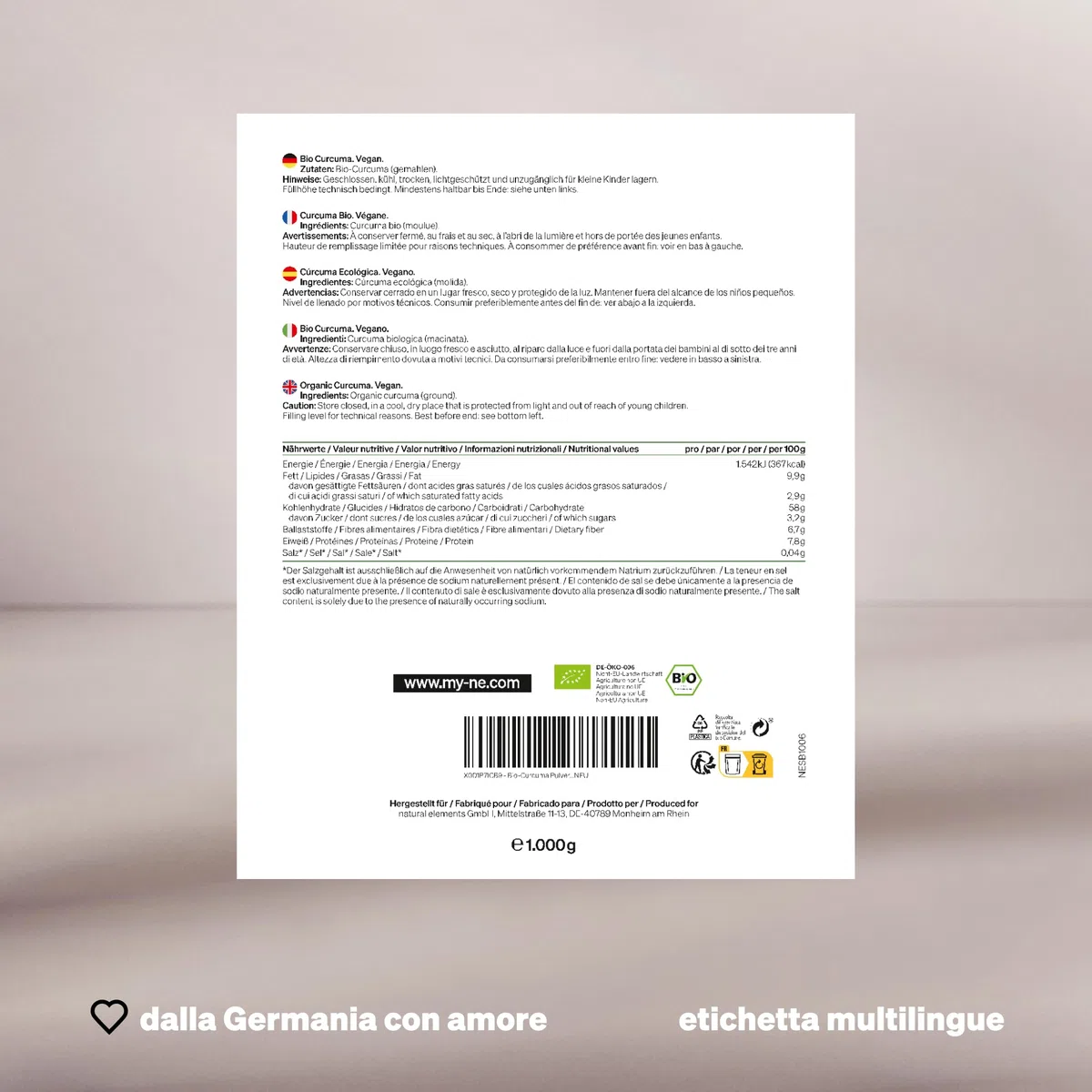 Bio curcuma in polvere 1 kg – da coltivazione biologica controllata – testata in laboratorio, senza additivi, 100% curcuma, certificata bio, vegana, senza glutine, da coltivazione sostenibile