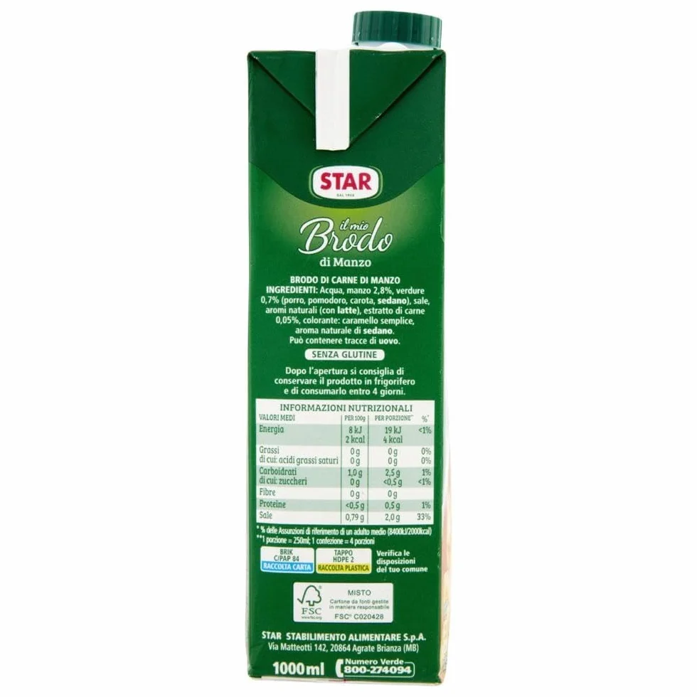 STAR Il Mio Brodo Manzo, 6 x 1 l, brodo liquido pronto, 100% naturale, senza conservanti, senza glutine + Beni Culinari portachiavi gratuito